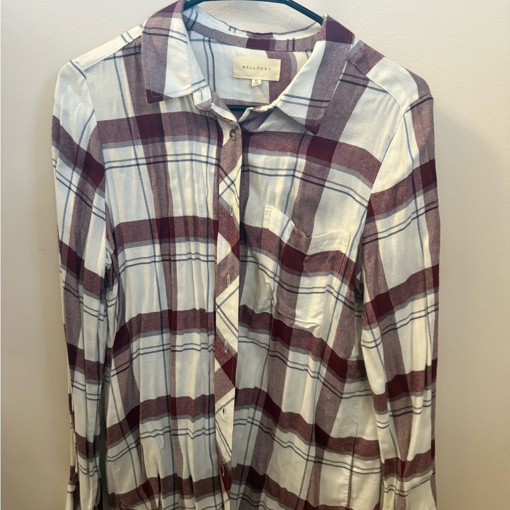 MELLODAY Burgundy and White Plaid Shirt